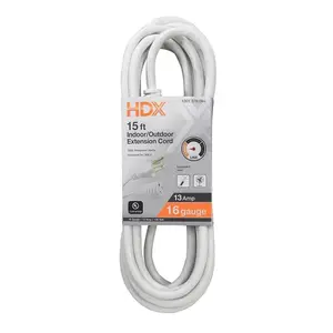White 15 ft. 16/3 Light Duty Indoor/Outdoor Extension Cord, Suitable for Various Applications