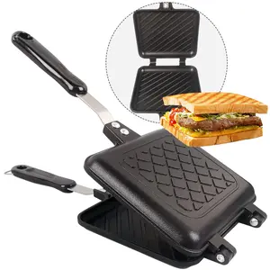 Non-Stick Sandwich Grill Pan, Toasting & Grilling, Portable Breakfast Pot, Dual-Sided Non-Stick Coating, Heat-Resistant Handle, Kitchen Essential