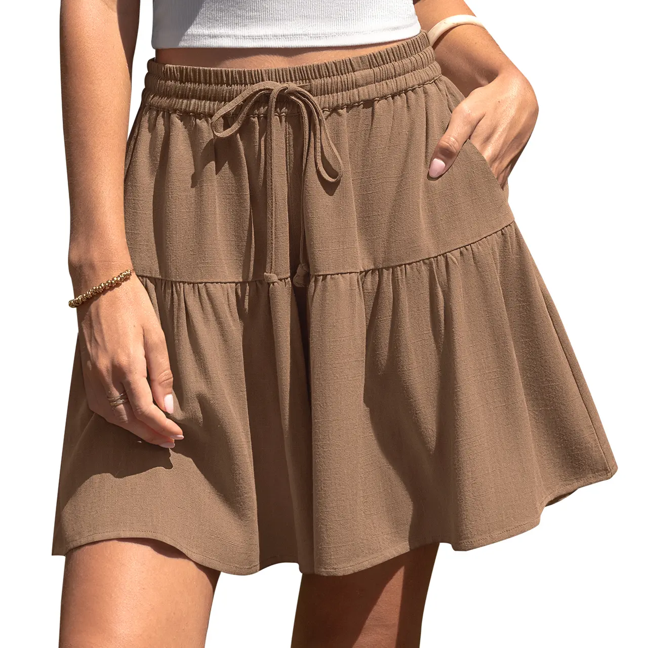【SS26 Collection】TARSE Womens Linen Blend Wide Leg Flowy Culotte Shorts Drawstring Loose Fit Summer Casual Lightweight Comfy Vacation Wear