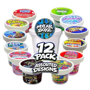 12 Pack Ice Cream Pint Style (2.75" x 2.25") Plastic Packaging Containers – Exotic Assorted Designs