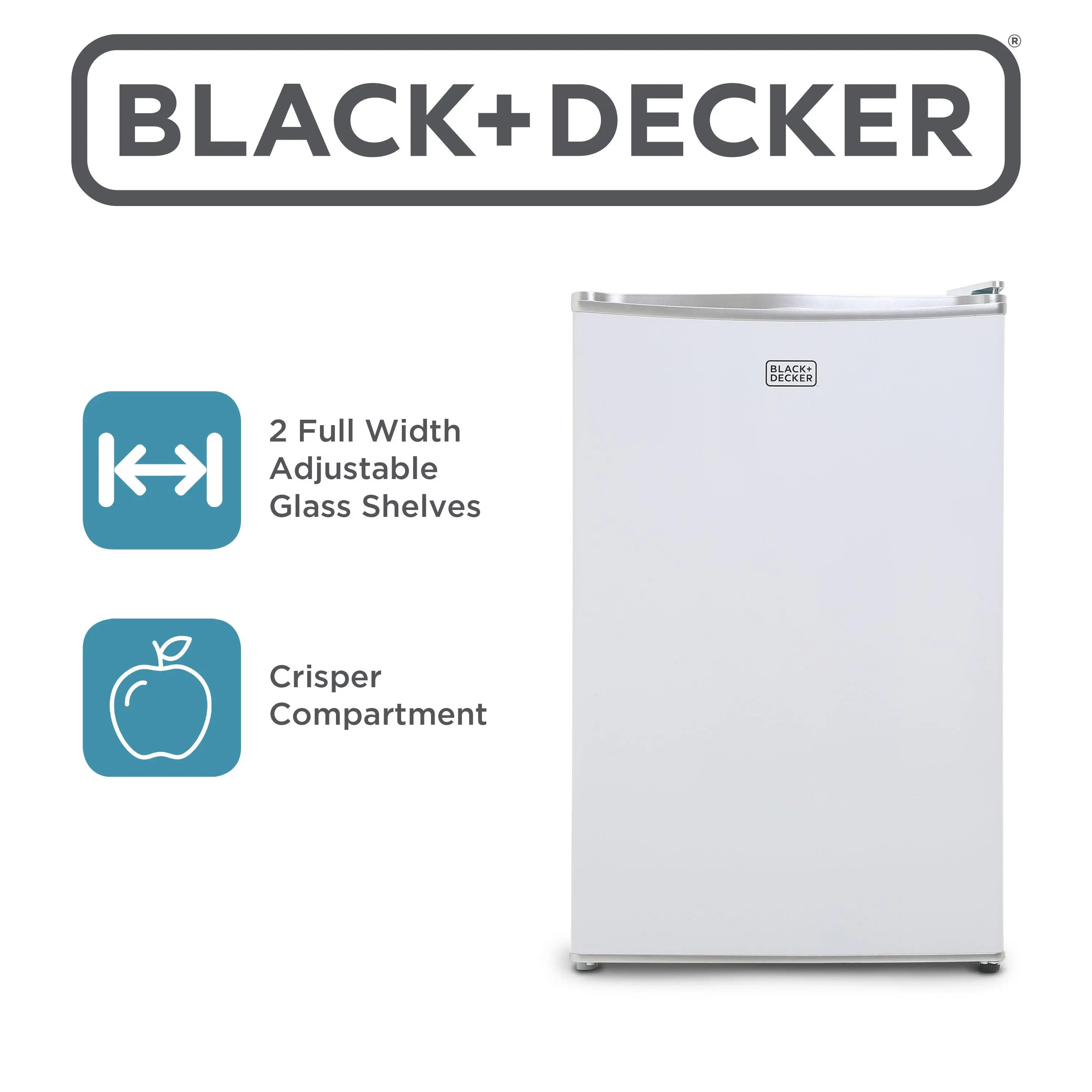 BLACK+DECKER Mini Fridge (4.3 Cu. Ft.) - ENERGY STAR Certified Single Door Small Refrigerator with Chiller Compartment & Ice Cube Tray, for Small Spaces & Dorm Rooms, BCRK43W, White