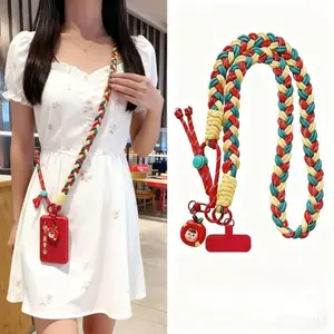 Crossbody and backward, adjustable long mobile phone lanyard, hand-woven lanyard, travel outdoor mountaineering anti-loss artifact