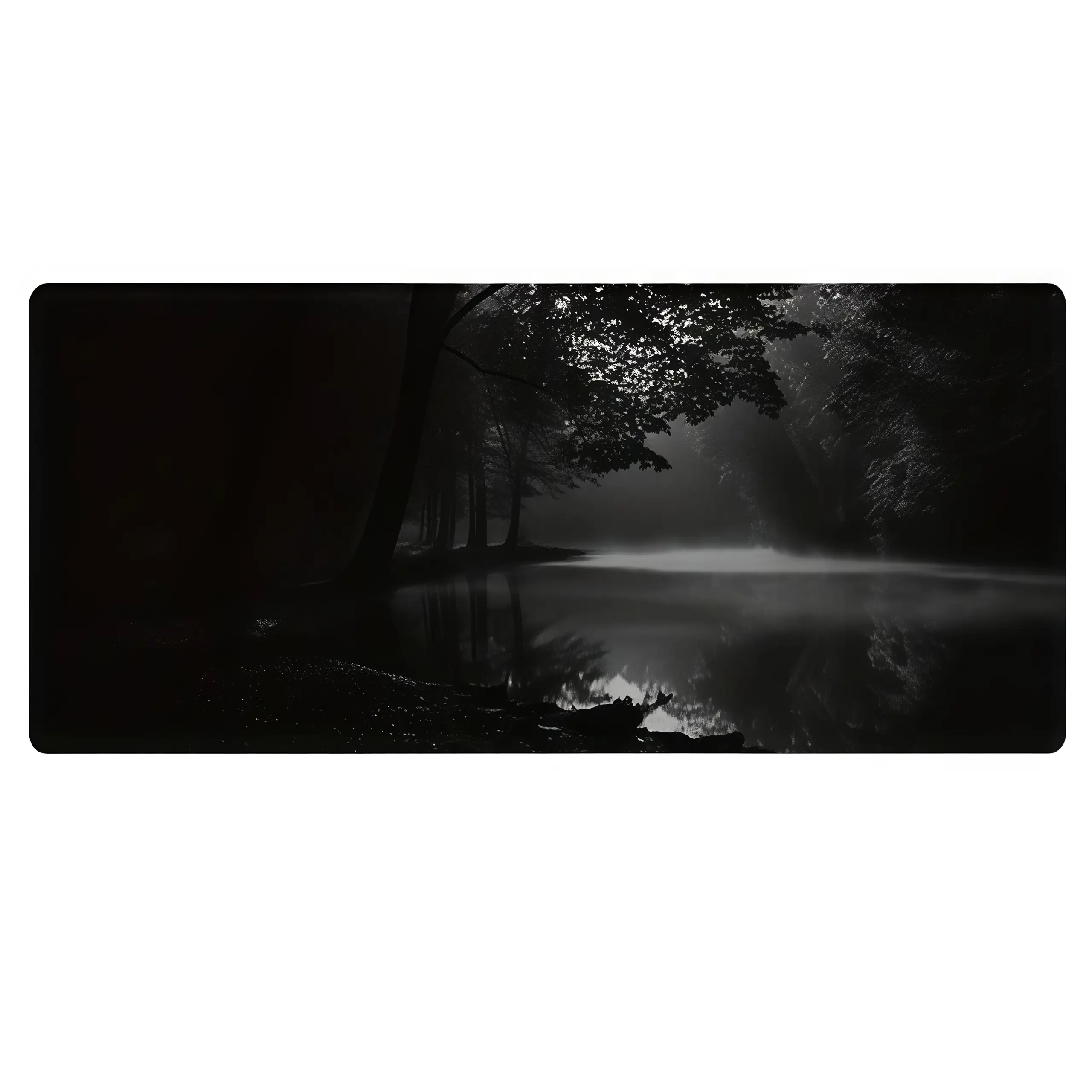 Black White Forest Wave Mouse Pad Large Desk Mat, Aesthetic Nature Desktop Pad with Smooth Surface and Non Slip Rubber Base, Extended Keyboard Mouse Pad for Laptop Computer Office Workspace Gaming Setup Home Decor, 31×12 Inch