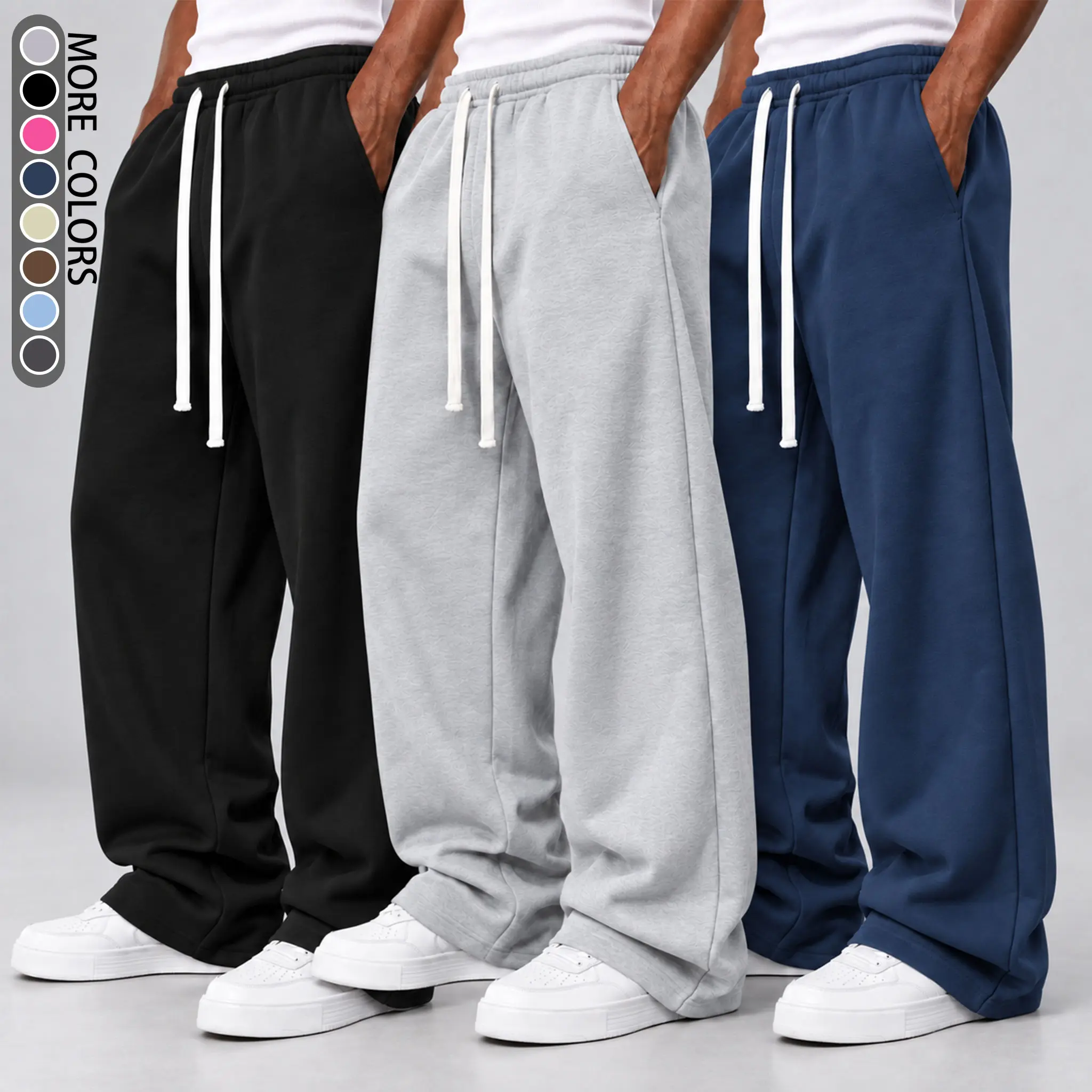 Men's Essential Baggy Sweatpants - Beige Polyester Athletic Pants with Drawstring Waist, Ultra Soft, Breathable, Loose Fit Baggy Pants for Running, Workouts, Casual Menswear Bottoms,sohochic