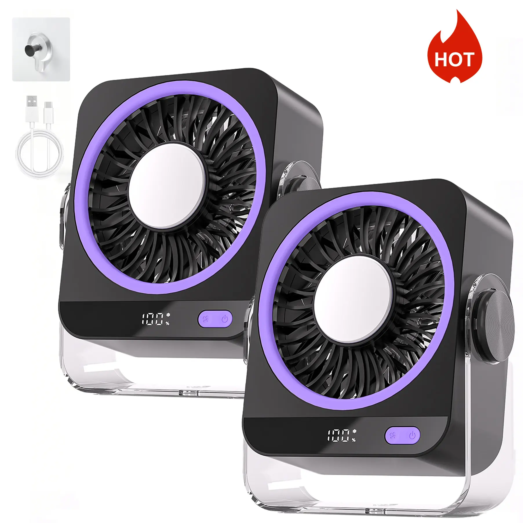 2pcs Desktop Fan Table Fan Travel Vacation Essentials for Office Digital Display Low Noise Rechargeable Battery Dual Adjustment Modes Quiet Cooling Quiet Desk Fan Portable