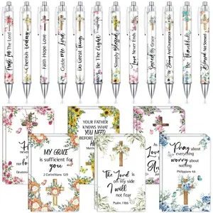 Christian Gifts with 12 Christian Pens and 12 Pocket Notebooks Bible Study Supplies with Motivational Quote Inspirational Pens Religious Gift for Church Women Teacher for Sunday Preyer Study Group, Easter Faith Gift for Christian Women Girls