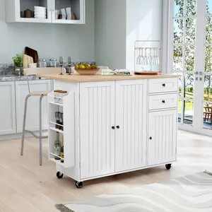 White Double - Door Foldable Kitchen Island, Rolling Storage Cart with Adjustable Shelves for Kitchen, Dining Room, Small Space | Great for Home Cooks, Expands Prep Space & Keeps Kitchen Tidy, Trendy, Must - Have, Home Essential