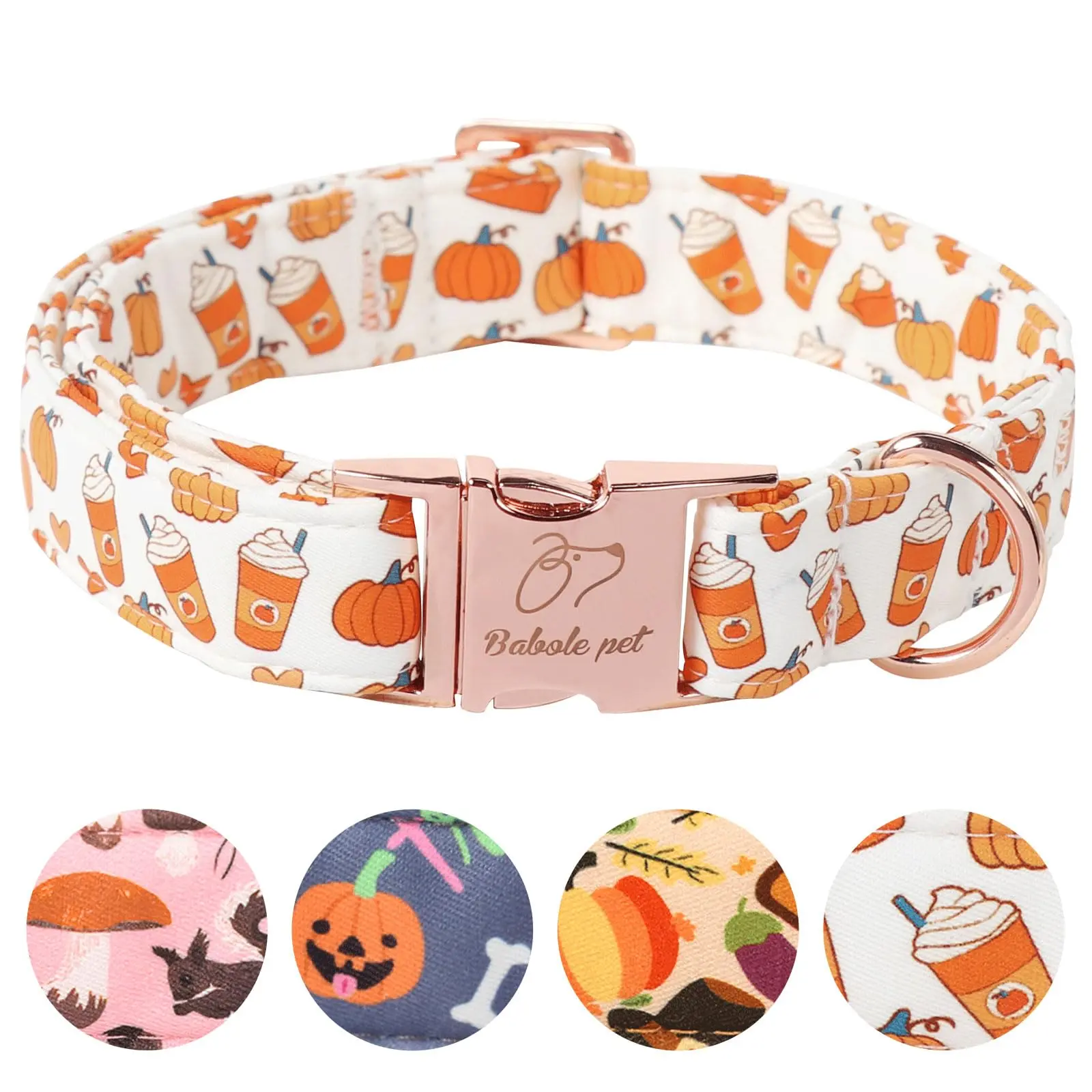Babole Pet Fall Coffee Dog Collar with Metal Safety Buckle for Small, Medium & Large Dogs, Adjustable Puppy Necklace for Male Female Dog Breeds