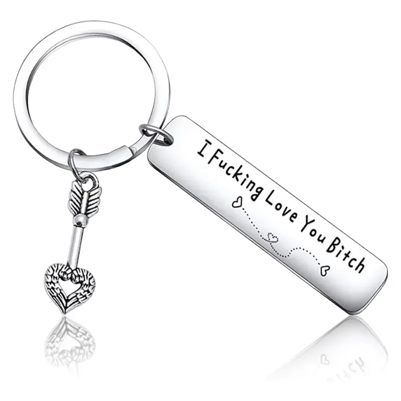 Women's Minimalist Stainless Steel Keychain - 1" Diameter Key Ring, Rust-Free Metal, Text Engraving of "I Fking Love You", Engraved Motivational Phrase Keychain for Bestie Birthday Christmas Gift, Engraved Motivational Phrase Keychains