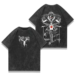 valentine shirts Ryuk & Light Yagami (Kira) Washed Tee – Death Note Anime Streetwear Vintage T-Shirt