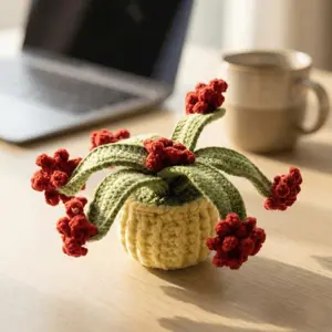 Emotional Support Crochet Plant Handmade Knitted Flower Decor Cute Aesthetic Desk Ornament Cozy Cottagecore Home Office Decor Never Wilt Eternal Bloom Gift for Her Mother’s Day Christmas Birthday Gift Tabletop Shelf Decor