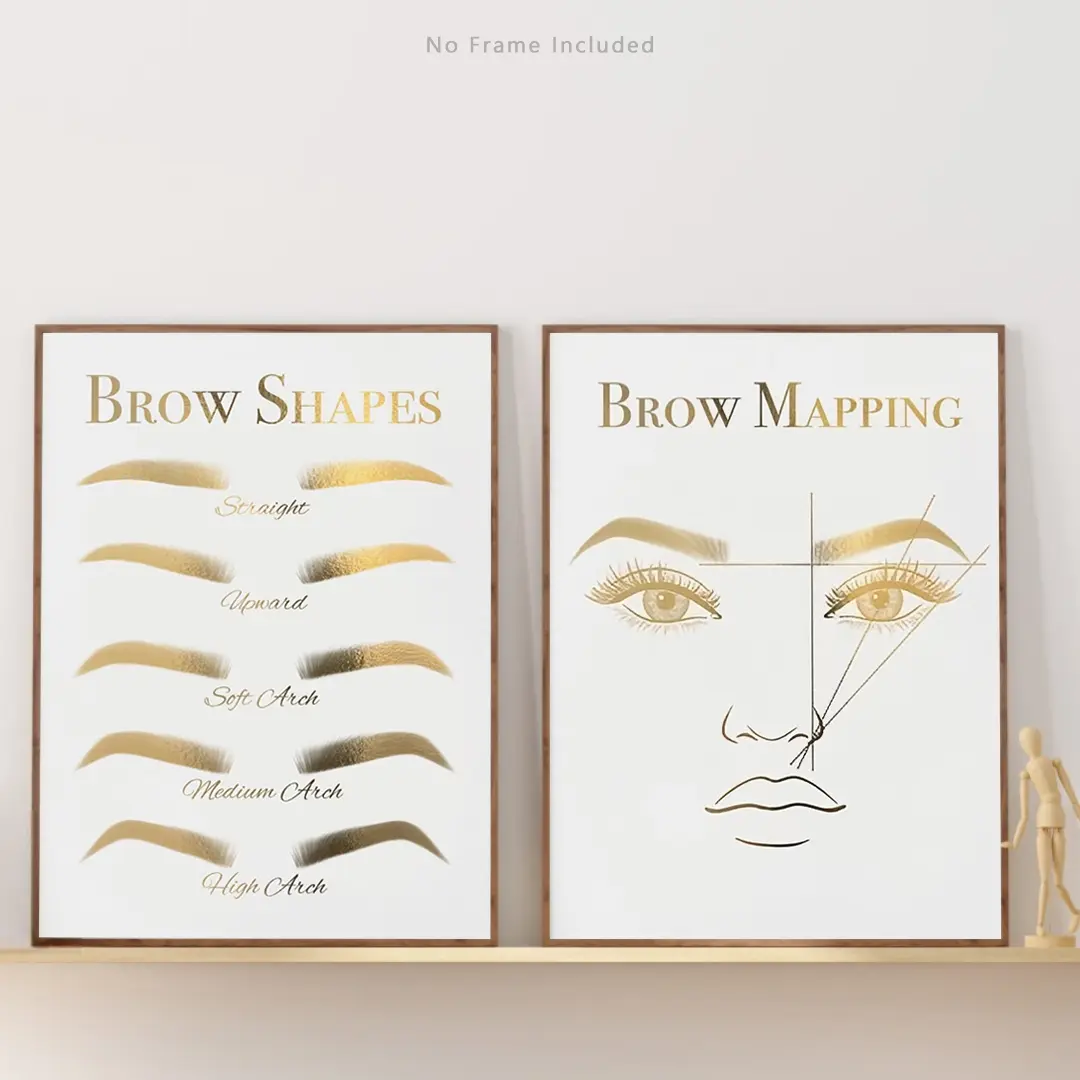 2pcs Golden Eyebrow Shaping Technique Poster Canvas Print Decorative Wall Art Suitable For Beauty Salon Decoration No Framed Unframed Wall Art
