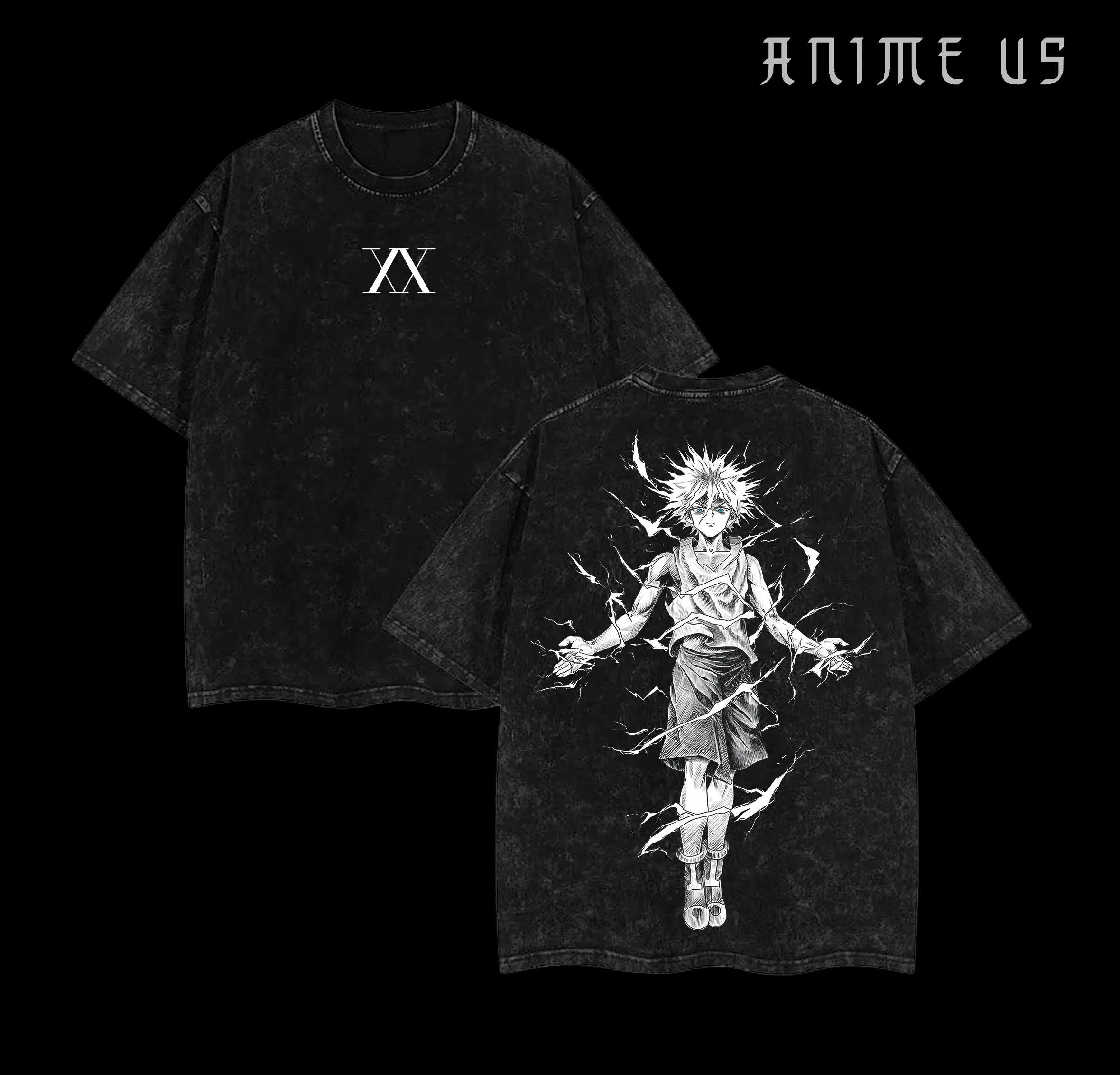 Retro Heavy Limited "Killua Zoldyck" Hunter x Hunter Anime Vintage Washed Hoodies Unisex Oversize Anime Manga Acid Washed Heavyweight Cotton , Anime Lover Clothing Menswear