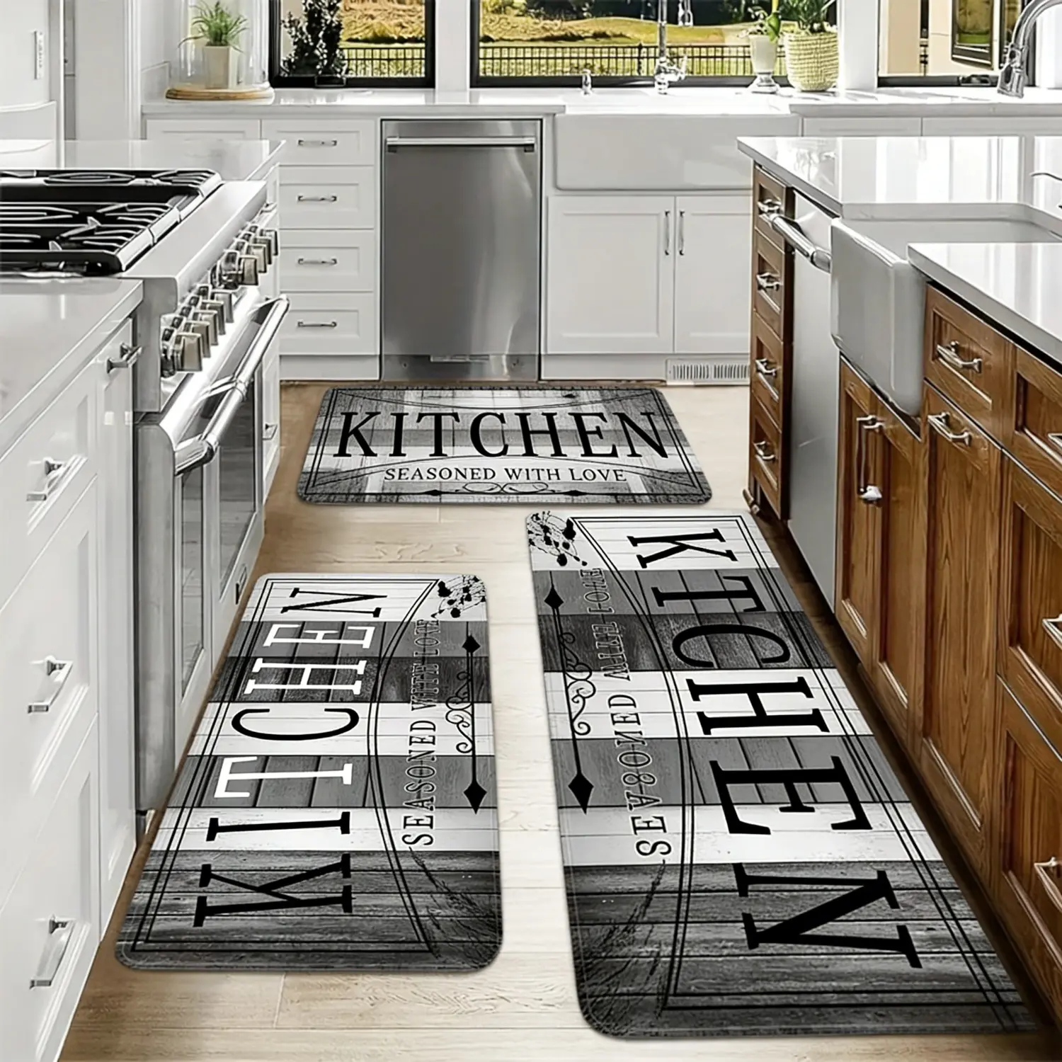 3pcs Kitchen Floor Mats With Eye-catching "KITCHEN" Text And Note Patterns, Suitable For Kitchen, Foyer, Living Room, Bedroom, Laundry Room Decoration Entrance Mats, Kitchen Rug, GIfts For Friends And Family, Kitchen Accessories, Father'S Day Gift