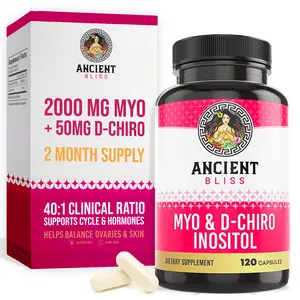 Ancient Bliss Myo & D-Chiro Inositol Supplement 40:1 Ratio 2050mg per Serving 120 Vegan Capsules for Ovarian Function & Menstrual Cycle Support Healthcare US