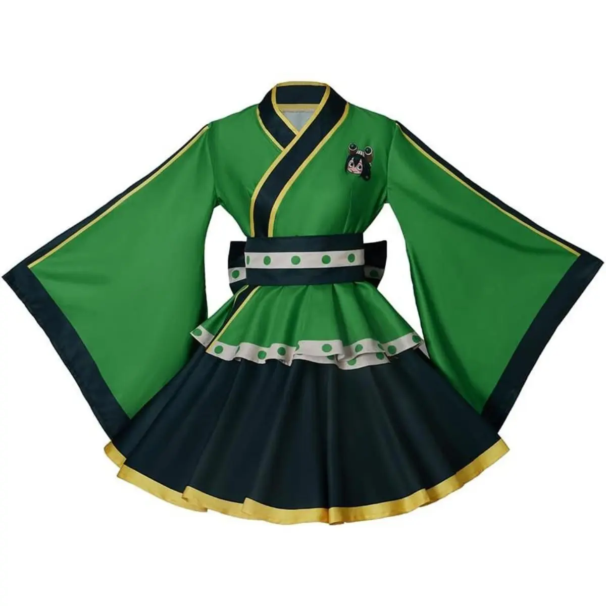 Women's My Hero Academia Asui Tsuyu Froppy Anime-Themed Cosplay Kimono Dress 2-Piece Polyester Battle Outfit Costumes, Long Sleeve, Crew Neck, Waist Seal, Printed Pattern, XS-3XL for Cosplay Events Fans