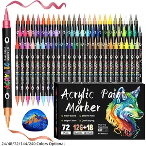 Acrylic Paint Markers, Dual tips Dual Color 24/48/72/144/240 Colors,Acrylic Paint Pens for Rock Painting, Canvas, Wood, Glass, Ceramic, Fabric, Plastic, Egg & Scrapbook. Soft Brush Tips Paint Pens and Paint Markers, Art Marker Set