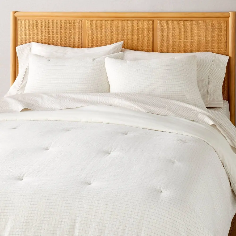 3pc King Mini Grid Stitch Comforter Bedding Set Twilight Taupe - Hearth & Hand with Magnolia: Cotton Dobby OEKO-TEX Certified