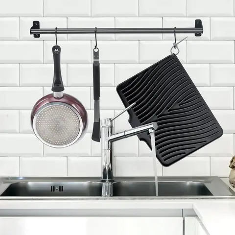 LKYLIVE Rectangle Flexible Silicone Kitchen Drying Mat Set - BPA-Free Gingham, Non-Slip, Wear-Resistant, Waterproof, Heat-Resistant, Easy Wipe, Durable Indoor Modern Placemats & Coasters for Kitchen Use