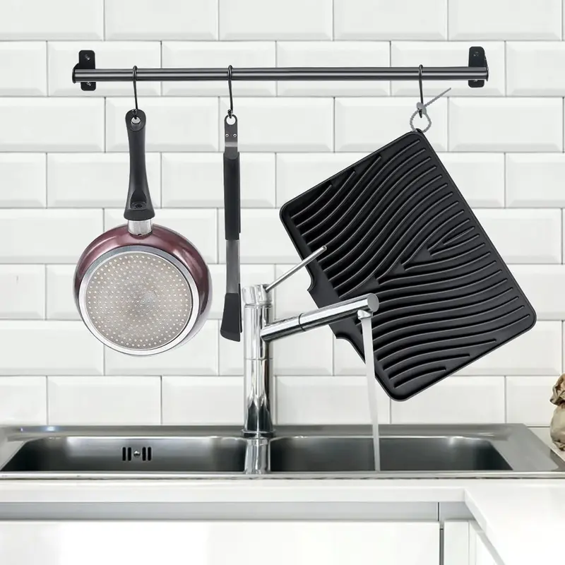 LKYLIVE Rectangle Flexible Silicone Kitchen Drying Mat Set - BPA-Free Gingham, Non-Slip, Wear-Resistant, Waterproof, Heat-Resistant, Easy Wipe, Durable Indoor Modern Placemats & Coasters for Kitchen Use
