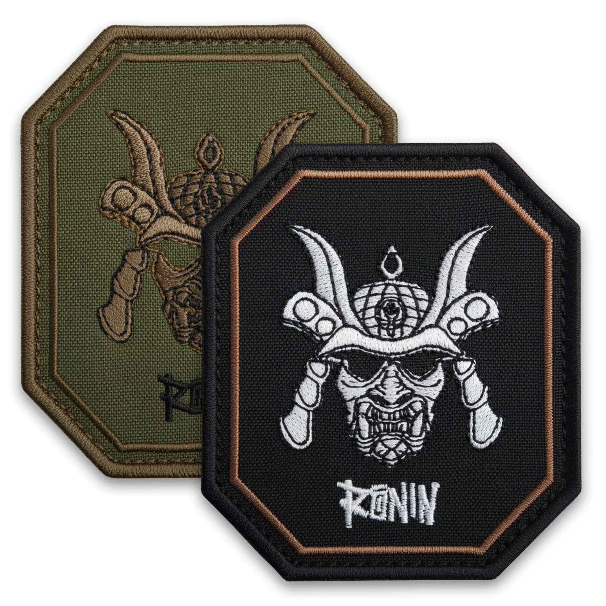 2-Pack Ronin Samurai Patches – Embroidered Tactical Morale Patches for Backpack, Vest, Helmet, Dog Harness – 3.3x3 in – Hook & Loop – Olive Green & Black