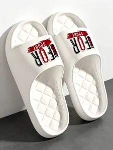 Men's Casual Sporty Printed Slides with Wear-Resistant Cushion for Daily and Beach Use, Comfortable Lightweight Slip-On Sandals for Men