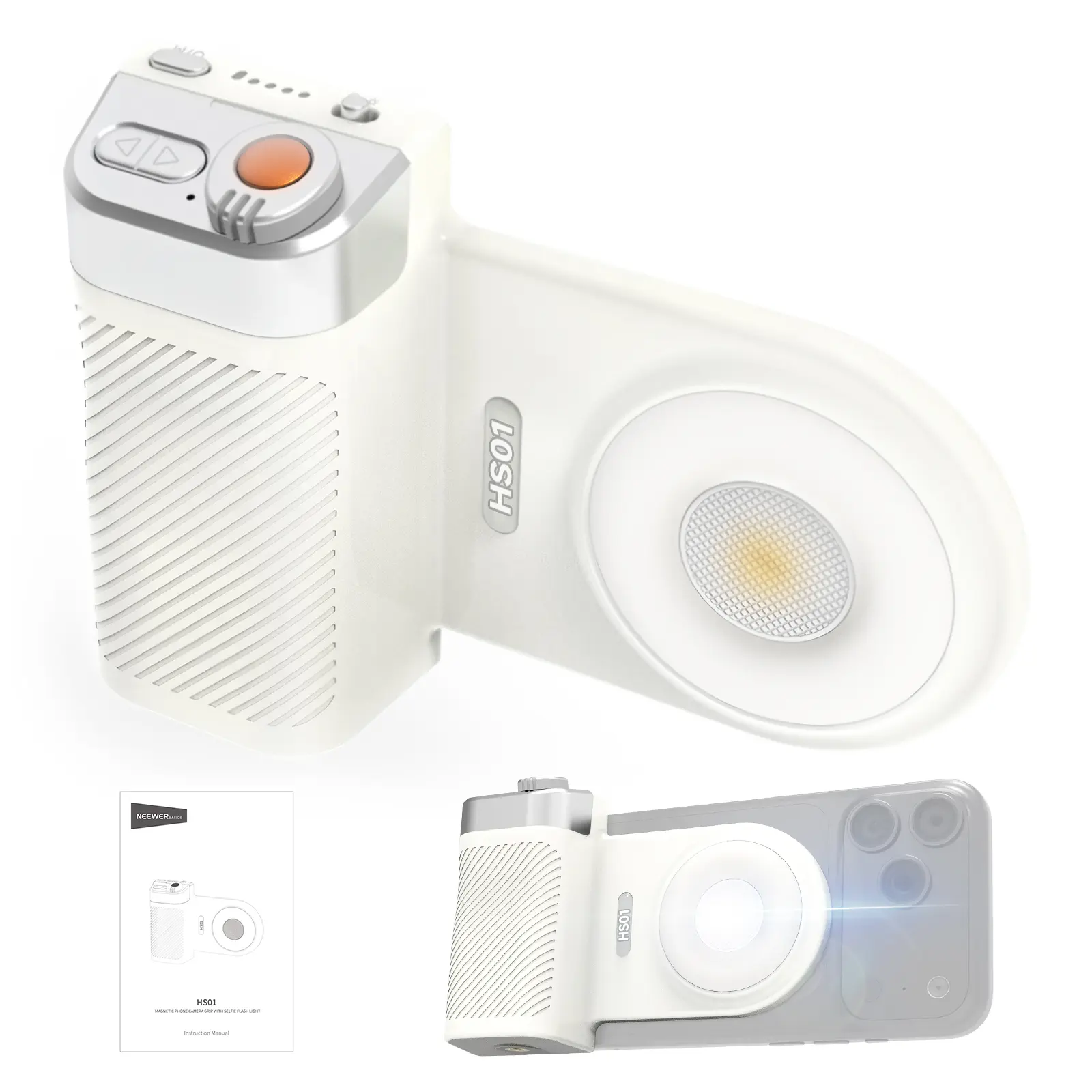 NEEWER HS01 Magnetic Phone Camera Grip with 2--in-1 Selfie Flash Light, Compatible with iPhone/Android, 9W Flash 3W Bi-Color CRI97+ LED Fill, Ergonomic Holder for Video Recording TikTok tiktokshopbacktoschool