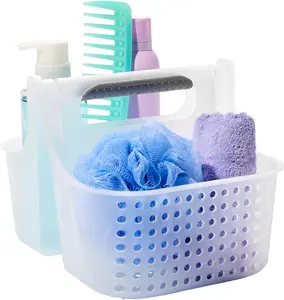 Madesmart Portable Shower Caddy, Hold Soap, Shampoo, Hair Supplies and Beauty Products, Cleaning Supplies Organizer for Home, Dorm, Plastic Shower Tote, Soft Handle, Frost madesmart