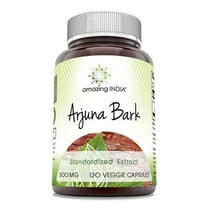 Amazing India Arjuna Bark Extract Supplement | 500 Mg | 120 Veggie Capsules | Non-GMO | Gluten-Free | Made in USA