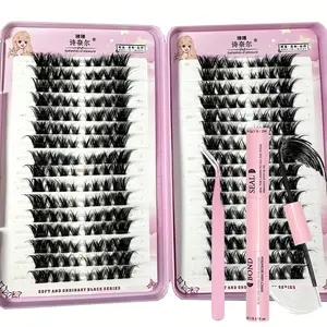Natural clustered eyelashes - fox eye and cat eye appearance, mixed length, suitable for various shapes, DIY comic style eyelashes suitable for various occasions+double headed glue+special clip