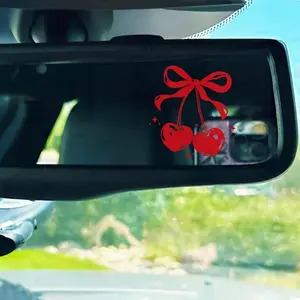 2PCS/SET Sweet Energetic-Style Red Cherry & Bow Car Rearview Mirror Sticker Automobile Decals For cars, sweet-cool backpacks, cultural items, with red cherry + bow + star decoration as elements. Its bright lovely texture hits sweet-cool style lovers