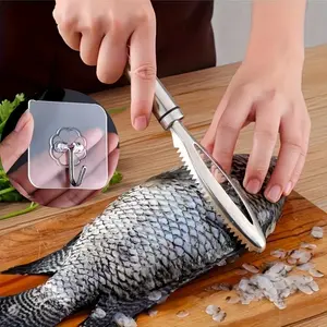 A Set of Two Stainless Steel Tools for Seafood Preparation - Includes One Fish Scaler And One Hook, Designed for Both for home Cooks And Professionals, Sturdy And Easy to Maintain