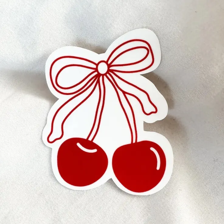 Bows & Cherries Sticker, Phone Cases, Laptops, Water Bottles, Coquette, Water Resistant, Cherry Sticker, Bow Sticker, Laptop, Stickers, Trending, Trending Sticker, Trendy Item