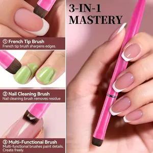 Three-In-One French Manicure Brush, Multi-Function Brush Head, Precision Gel and Acrylic Nail Cleaner, Remover Brush, Nail Polish Brush, Nail Cleaning Brush, Nail Art