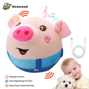 【Geoorood】 USB-Rechargeable Interactive Pig Toy for Small & Medium Dogs – Bouncing, Singing, Voice-Repeating Plush Ball with Washable Cover (Red/Blue) #Summervibes #petlovers