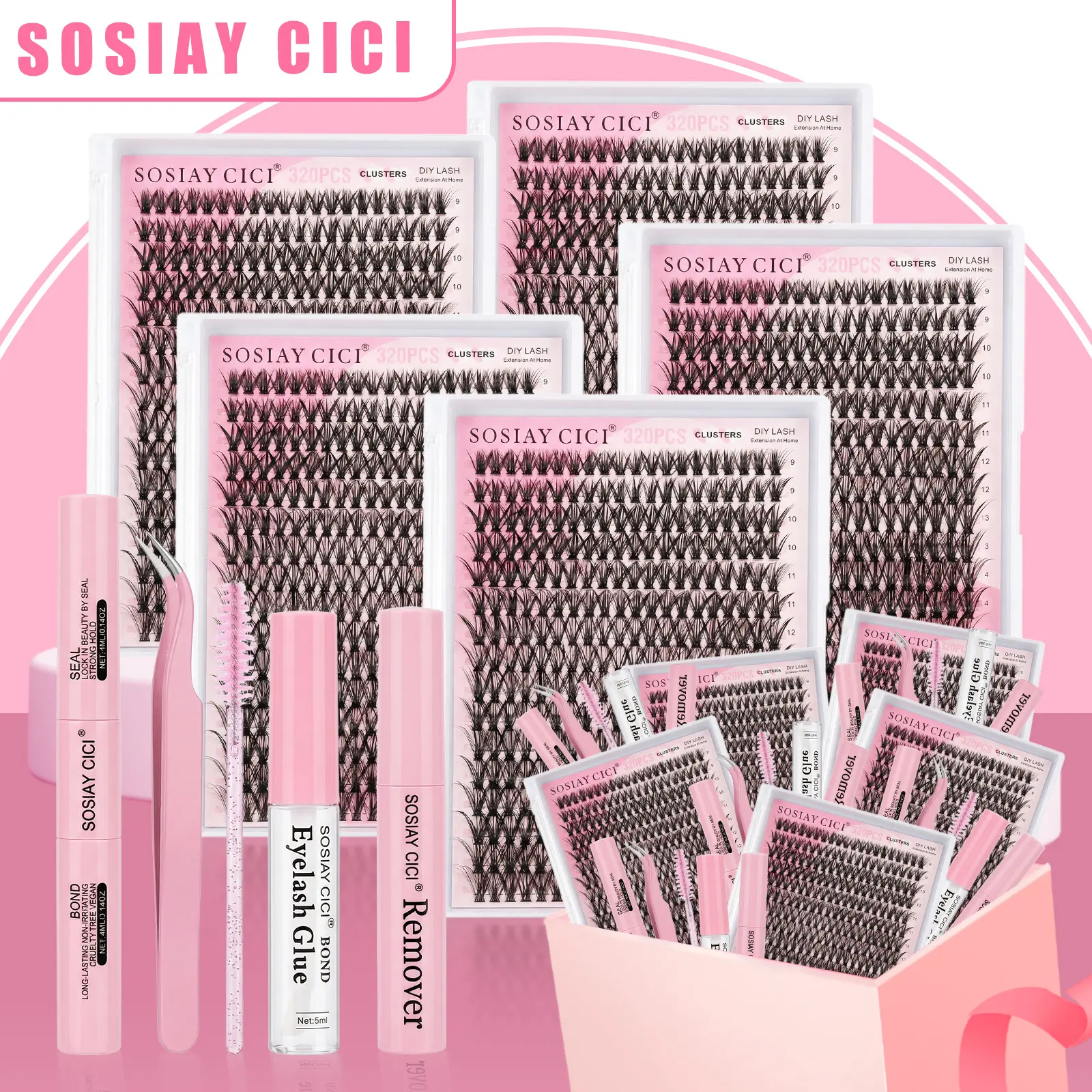 Lash Clusters Kit 5 Packs 1600Pcs D Curl – Wispy Fluffy Thick Volume Individual Eyelash Extensions 9-16mm | Lightweight Soft Reusable Natural DIY At-Home | Easy Apply Long-Lasting Coquette Soft Girl Doll Eye | Daily Party Wedding Festival Women Beginners