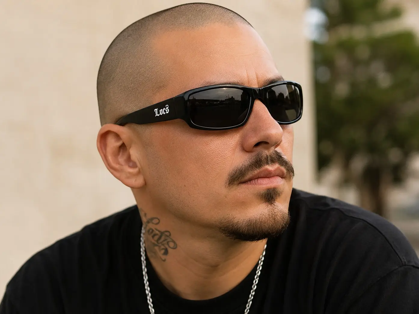 Men's Aesthetic Wrap-Frame Sunglasses, Plastic UV-Protective Biker Shades with Dark Lenses, Tapered Arms, Original Gangster Style