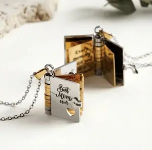 Best Mom Ever Book Necklace perfect for Mother's Day gifting. This unique necklace features a book-shaped pendant with a flip-page design, exquisitely crafted from rust-proof 316 titanium steel.