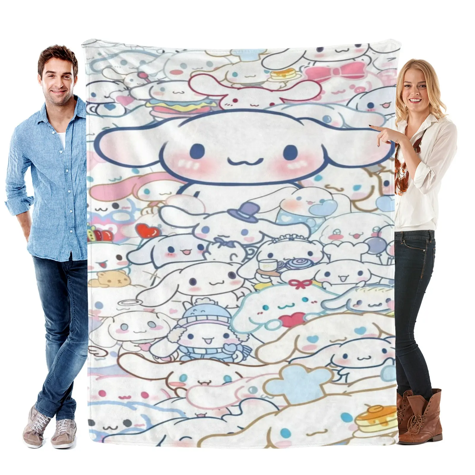 Sanrio Cinnamoroll Printed Blanket, Soft Flannel Cozy All Season Throw Cover For Sofa Bed, Girls And Teens