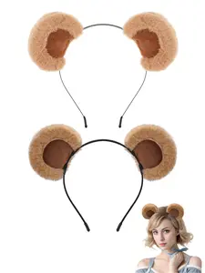 2-piece cute furry bear ear decoration headband suitable for ladies' autumn and winter festivals, parties, performances, washing, hair styling, headband can fix bangs, broken hair, fashionable, cute and exquisite hair accessories