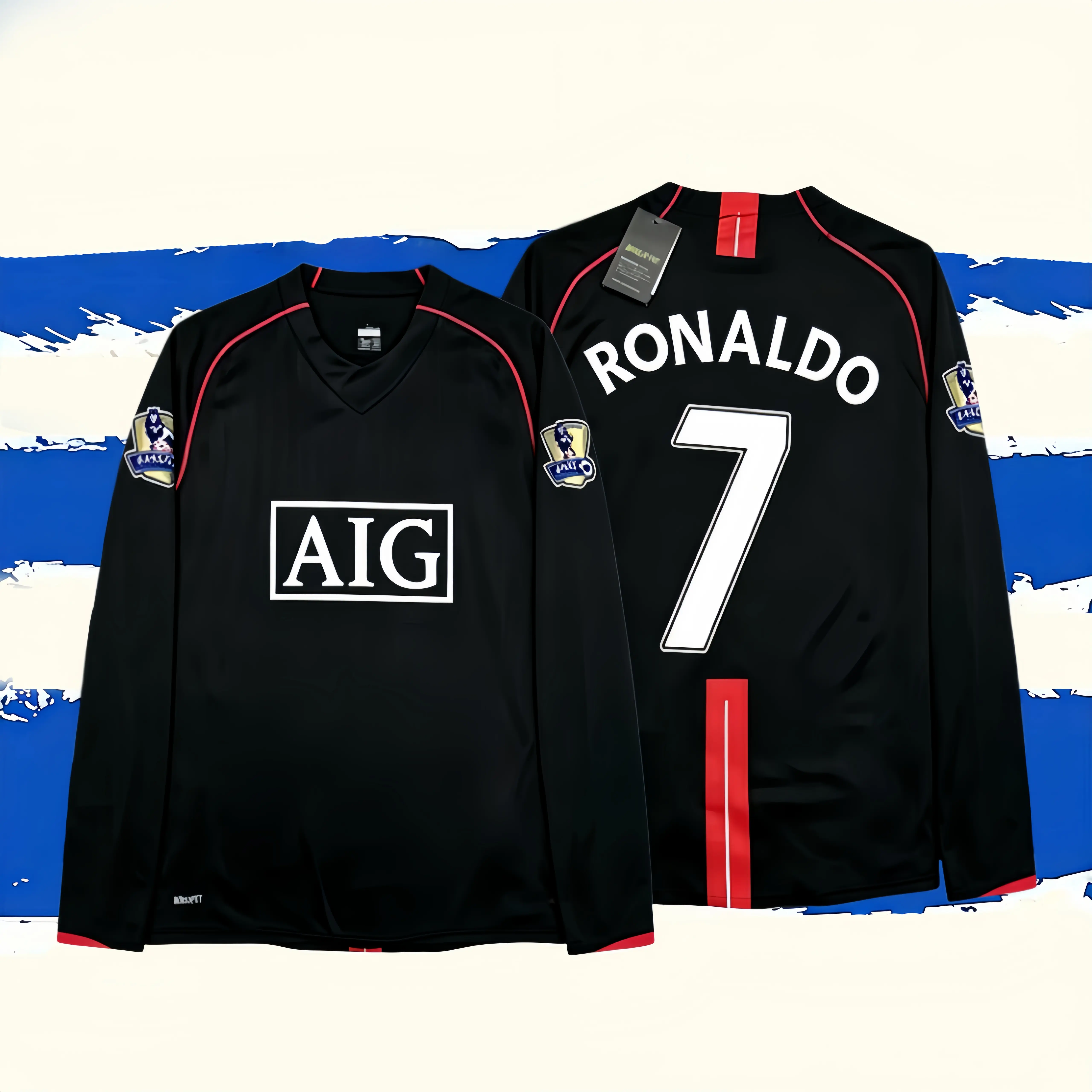07 08 Away Retro Black Long/Short Sleeve #7 Ronaldo Vintage Fan Edition Jersey