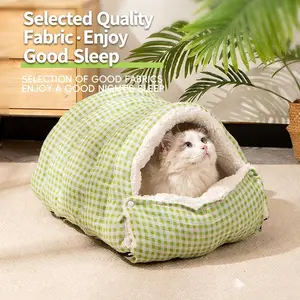 Large Cat Bed Kitten Winter Warm Calming Half-Enclosed Detachable Washable All-Season Universal Pet Bed Dog House Cat Cave Mat