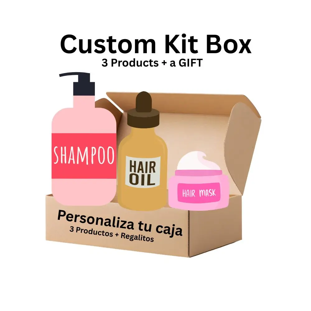 3 products Kit - Hair Care products Box - Caja Personalizable (Custom Box kit 3 pack) with Shampoo, Hair Oil, and Hair Mask - Personalize Your Box with a Gift