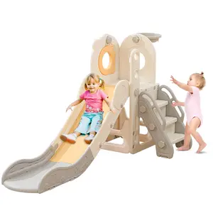 Freestanding Toddler Slide, 5 in 1 Kids Indoor Playset for Toddlers 1-3，L Shaped Slide with Basketball Hoop，Baby Climber for Indoor Outdoor for Boys and Girls Birthday, Sturdy Playground