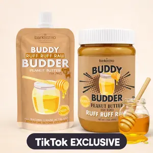 2pk Ruff Ruff Raw Buddy Budder - Dog Peanut Butter Treat 17oz + 4oz Squeeze Pouch -  Unsalted Peanuts & Honey, All Natural, Perfect for Dog Enrichment, Training, Traveling