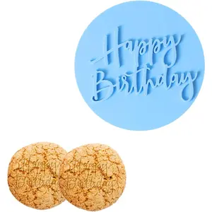Happy Birthday Embosser Stamp 3d Design Cookie Stamps Cake Fondant Embosser Plastic Birthday Cookie Cutters Happy Birthday Fondant Stamp Decorating Cake Cupcake DIY Chocolate Paste 0.8cm