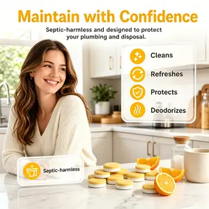 Garbage disposal cleaner and deodorizing tablets  citrus fragrance, suitable for septic tanks, cleans kitchen sink drains and removes odors, 12/24 tablets