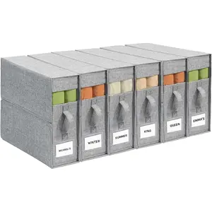 6 Pack Sheet Organizers – Foldable Dustproof Bedding Storage Bags with Window, King/Queen Size Sheet Set Organizers for Linen Closet & Blankets (Grey)