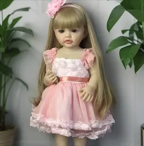 Reborn Toddler Baby Dolls Full Vinyl Body 22 Inch Lifelike Reborn Baby Doll with Long Hair Anatomically Correct Realistic Newborn Toddler Girl Dolls