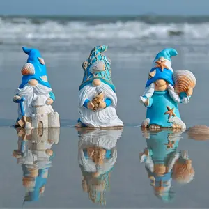 HODAO 2026 Summer Coastal Gnome Resin Decorative Sculptures, 4th of July Home Decor Ornament, Handmade Beach Element Figurines, Father's Day Sculpture Desk Decor Gifts